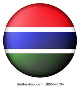 Glass light ball with flag of Gambia. Round sphere, template icon. Gambian national symbol. Glossy realistic ball, 3D abstract vector illustration highlighted on a white background. Big bubble.