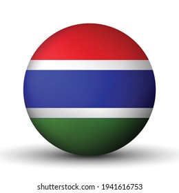 Glass light ball with flag of Gambia. Round sphere, template icon. Gambian national symbol. Glossy realistic ball, 3D abstract vector illustration highlighted on a white background. Big bubble.