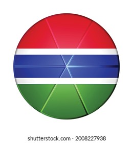 Glass light ball with flag of Gambia. Round sphere, template icon. Gambian national symbol. Glossy realistic ball, 3D abstract vector illustration highlighted on a white background. Big bubble.