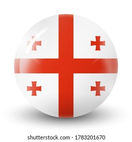 Glass light ball with flag of Georgia. Round sphere, template icon. Georgian national symbol. Glossy realistic ball, 3D abstract vector illustration highlighted on a white background. Big bubble.