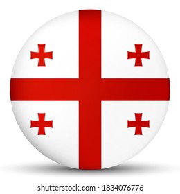 Glass light ball with flag of Georgia. Round sphere, template icon. Georgian national symbol. Glossy realistic ball, 3D abstract vector illustration highlighted on a white background. Big bubble.