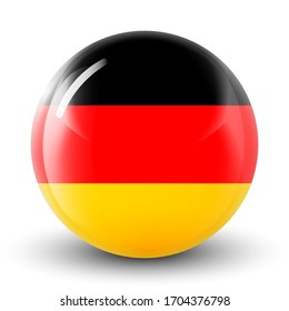 Glass light ball with flag of Germany. Round sphere, template icon. German national symbol. Glossy realistic ball, 3D abstract vector illustration highlighted on a white background. Big bubble. 
