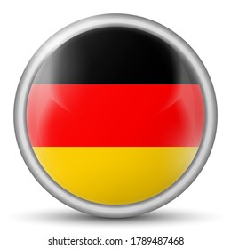 Glass light ball with flag of Germany. Round sphere, template icon. German national symbol. Glossy realistic ball, 3D abstract vector illustration highlighted on a white background. Big bubble.