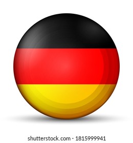 Balón de vidrio con bandera de Alemania. Esfera redonda, icono de plantilla. Símbolo nacional alemán. Balón brillante realista, ilustración vectorial abstracta 3D resaltada sobre un fondo blanco. Gran burbuja.