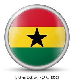 Glass light ball with flag of Ghana. Round sphere, template icon. Ghanaian national symbol. Glossy realistic ball, 3D abstract vector illustration highlighted on a white background. Big bubble.