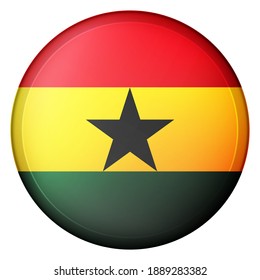 Glass light ball with flag of Ghana. Round sphere, template icon. Ghanaian national symbol. Glossy realistic ball, 3D abstract vector illustration highlighted on a white background. Big bubble.