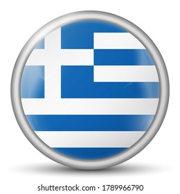 Glass light ball with flag of Greece. Round sphere, template icon. Greek national symbol. Glossy realistic ball, 3D abstract vector illustration highlighted on a white background. Big bubble.