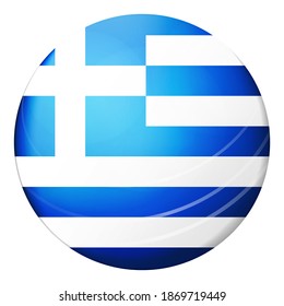 Glass light ball with flag of Greece. Round sphere, template icon. Greek national symbol. Glossy realistic ball, 3D abstract vector illustration highlighted on a white background. Big bubble.