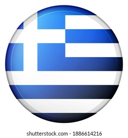 Glass light ball with flag of Greece. Round sphere, template icon. Greek national symbol. Glossy realistic ball, 3D abstract vector illustration highlighted on a white background. Big bubble.