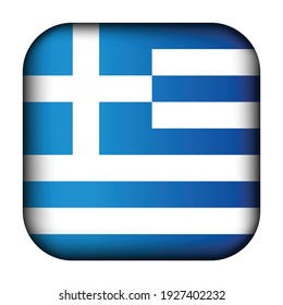 Glass light ball with flag of Greece. Squared template icon. Greek national symbol. Glossy realistic cube, 3D abstract vector illustration highlighted. Big quadrate, foursquare.