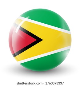 Glaskugel mit der Flagge von Guyana. Runde Kugel, Vorlagensymbol. Nationales Symbol. Glossy-realistischer Ball, abstrakte 3D-Vektorgrafik auf weißem Hintergrund hervorgehoben. Große Blase.