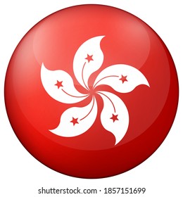 Glass light ball with flag of Hong Kong. Round sphere, template icon. National symbol. Glossy realistic ball, 3D abstract vector illustration highlighted on a white background. Big bubble.