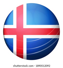 Glass light ball with flag of Iceland. Round sphere, template icon. Icelandic National symbol. Glossy realistic ball, 3D abstract vector illustration highlighted on a white background. Big bubble.