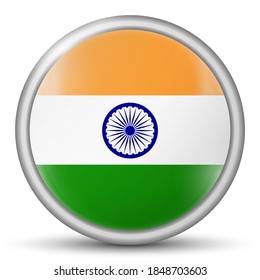 Balón de vidrio con bandera de India. Esfera redonda, icono de plantilla. Símbolo nacional indio. Balón brillante realista, ilustración vectorial abstracta 3D resaltada sobre un fondo blanco. Gran burbuja.