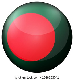 Glass light ball with flag of India. Round sphere, template icon. Bangladesh National symbol. Glossy realistic ball, 3D abstract vector illustration highlighted on a white background. Big bubble.