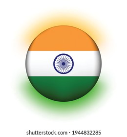 Balón de vidrio con bandera de India. Esfera redonda, icono de plantilla. Símbolo nacional indio. Balón brillante realista, ilustración vectorial abstracta 3D resaltada sobre un fondo blanco. Gran burbuja.