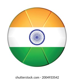 Glass light ball with flag of India. Round sphere, template icon. Indian national symbol. Glossy realistic ball, 3D abstract vector illustration highlighted on a white background. Big bubble.