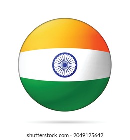 Glass light ball with flag of India. Round sphere, template icon. Indian national symbol. Glossy realistic ball, 3D abstract vector illustration highlighted on a white background. Big bubble.