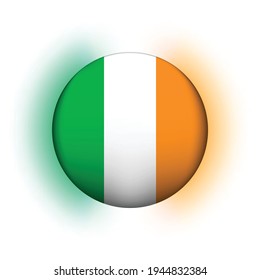 Glass light ball with flag of Ireland. Round sphere, template icon. Irish national symbol. Glossy realistic ball, 3D abstract vector illustration highlighted on a white background. Big bubble.