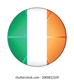 Glass light ball with flag of Ireland. Round sphere, template icon. Irish national symbol. Glossy realistic ball, 3D abstract vector illustration highlighted on a white background. Big bubble.