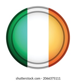 Glass light ball with flag of Ireland. Round sphere, template icon. Irish national symbol. Glossy realistic ball, 3D abstract vector illustration highlighted on a white background. Big bubble.