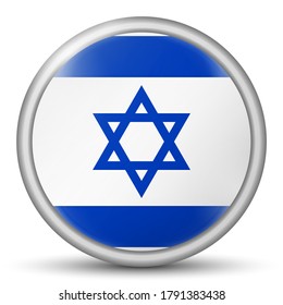 Glass light ball with flag of Israel. Round sphere, template icon. Israeli national symbol. Glossy realistic ball. 3D abstract vector illustration on a white background. Big bubble.