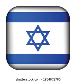 Balón de luz de vidrio con bandera de Israel. Icono de plantilla al cuadrado. Símbolo nacional israelí. Cubo brillante realista, ilustración vectorial abstracta 3D resaltada. Gran cuadrilátero, cuadrado.