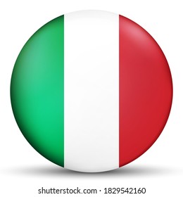 Glass light ball with flag of Italy. Round sphere, template icon. Italian national symbol. Glossy realistic ball, 3D abstract vector illustration highlighted on a white background. Big bubble.