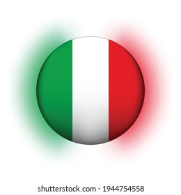 Glass light ball with flag of Italy. Round sphere, template icon. Italian national symbol. Glossy realistic ball, 3D abstract vector illustration highlighted on a white background. Big bubble.