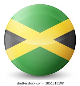 Glass light ball with flag of Jamaica. Round sphere, template icon. Jamaican national symbol. Glossy realistic ball, 3D abstract vector illustration highlighted on a white background. Big bubble.