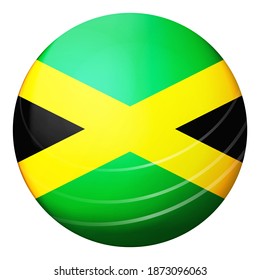 Glass light ball with flag of Jamaica. Round sphere, template icon. Jamaican national symbol. Glossy realistic ball, 3D abstract vector illustration highlighted on a white background. Big bubble.