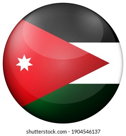 Glass light ball with flag of Jordan. Round sphere, template icon. Тational symbol. Glossy realistic ball, 3D abstract vector illustration highlighted on a white background. Big bubble.