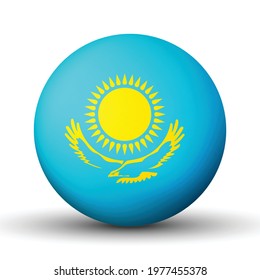 Glass light ball with flag of Kazakhstan. Round sphere, template icon. Kazakh national symbol. Glossy realistic ball, 3D abstract vector illustration highlighted on a white background. Big bubble.
