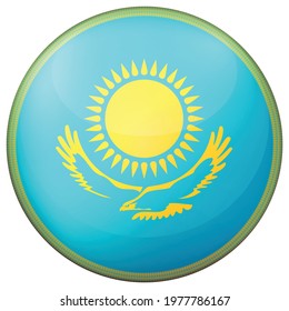 Glass light ball with flag of Kazakhstan. Round sphere, template icon. Kazakh national symbol. Glossy realistic ball, 3D abstract vector illustration highlighted on a white background. Big bubble.