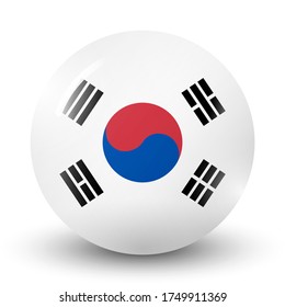 Glass light ball with flag of Korea. Round sphere, template icon. Korean national symbol. Glossy realistic ball, 3D abstract vector illustration highlighted on a white background. Big bubble. 