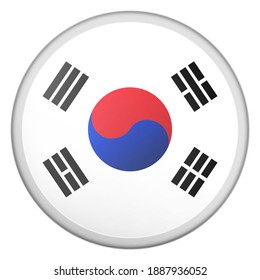 Glass light ball with flag of Korea. Round sphere, template icon. Korean national symbol. Glossy realistic ball, 3D abstract vector illustration on a white background. Big bubble. 