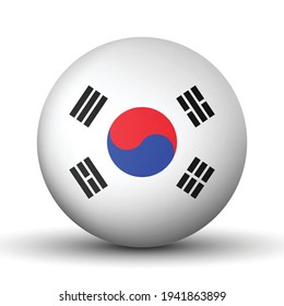 Glass light ball with flag of Korea. Round sphere, template icon. Korean national symbol. Glossy realistic ball, 3D abstract vector illustration on a white background. Big bubble. 
