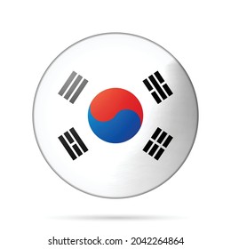 Glass light ball with flag of Korea. Round sphere, template icon. Korean national symbol. Glossy realistic ball, 3D abstract vector illustration on a white background. Big bubble. 