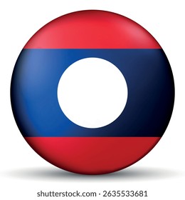 Bola de luz de cristal con la bandera de Laos. Esfera redonda, icono de Plantilla. Símbolo nacional de la República Democrática de Laos de las Personas. Bola realista brillante, Ilustración vectorial abstracta 3D. Gran burbuja.