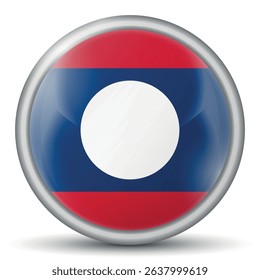 Glass light ball with flag of Laos. Round sphere, template icon. Lao People's Democratic Republic national symbol. Glossy realistic ball, 3D abstract vector illustration. Big bubble.