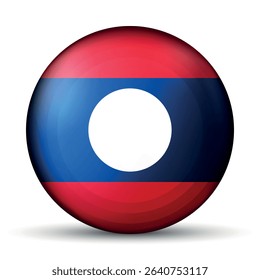 Glass light ball with flag of Laos. Round sphere, template icon. Lao People's Democratic Republic national symbol. Glossy realistic ball, 3D abstract vector illustration. Big bubble.