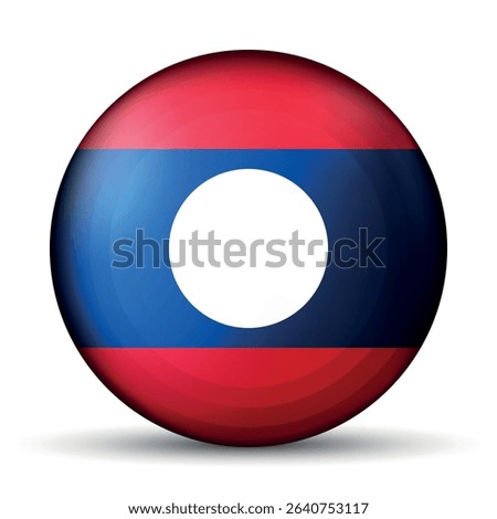 Glass light ball with flag of Laos. Round sphere, template icon. Lao People's Democratic Republic national symbol. Glossy realistic ball, 3D abstract vector illustration. Big bubble.