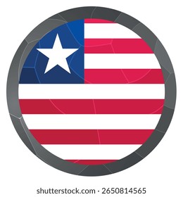 Glass light ball with flag of Liberia. Round sphere, template icon. Liberian national symbol. Glossy realistic ball, 3D abstract vector illustration highlighted on a white background. Big bubble.