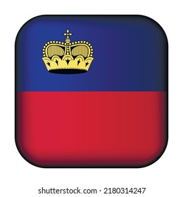 Glass light ball with flag of Liechtenstein. Squared template icon. National symbol. Glossy realistic cube, 3D abstract vector illustration highlighted. Big quadrate, foursquare.