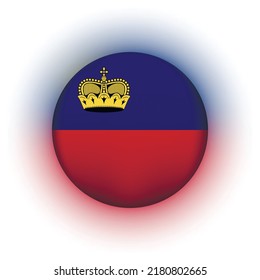 Glass light ball with flag of Liechtenstein. Round sphere, template icon. National symbol. Glossy realistic ball, 3D abstract vector illustration highlighted on a white background. Big bubble.