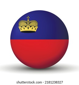 Glass light ball with flag of Liechtenstein. Round sphere, template icon. National symbol. Glossy realistic ball, 3D abstract vector illustration highlighted on a white background. Big bubble.
