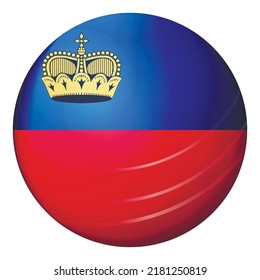 Glass light ball with flag of Liechtenstein. Round sphere, template icon. National symbol. Glossy realistic ball, 3D abstract vector illustration highlighted on a white background. Big bubble.