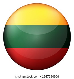 Glaskugel mit litauischer Flagge. Runde Kugel, Vorlagensymbol. Litauisches Nationalsymbol. Glossy-realistischer Ball, abstrakte 3D-Vektorgrafik auf weißem Hintergrund hervorgehoben. Große Blase.