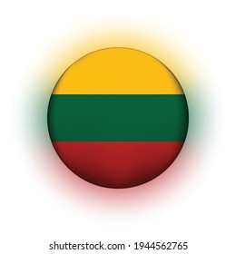 Balón de vidrio con bandera de Lituania. Esfera redonda, icono de plantilla. Símbolo nacional lituano. Balón brillante realista, ilustración vectorial abstracta 3D resaltada sobre un fondo blanco. Gran burbuja.