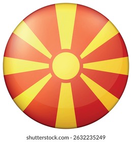 Glass light ball with flag of Macedonia. Round sphere, template icon. Macedonian national symbol. Glossy realistic ball, 3D abstract vector illustration. Big bubble.